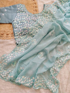 Green Organza Saree - fabric texture close-up