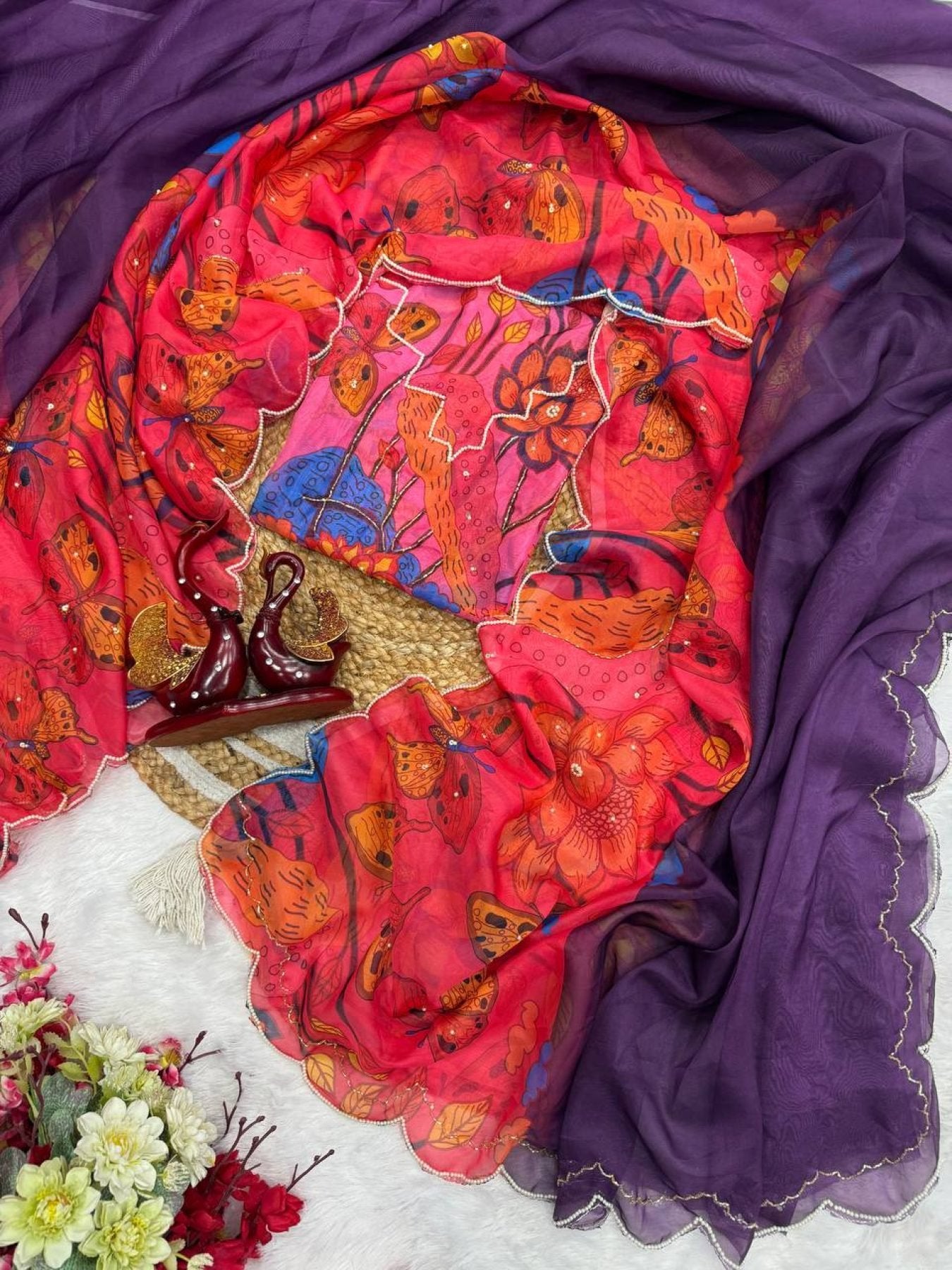 Silk Saree - Embroidery pallu design detail