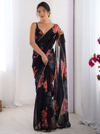 Black Georgette Saree for women - full front view | Snyvia