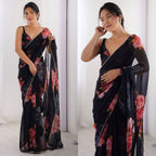 Black Georgette Saree - drape and pallu detail
