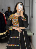 Navratri Cotton Lehenga Set with Real Mirror Gamthi Work blouse and dupatta detail