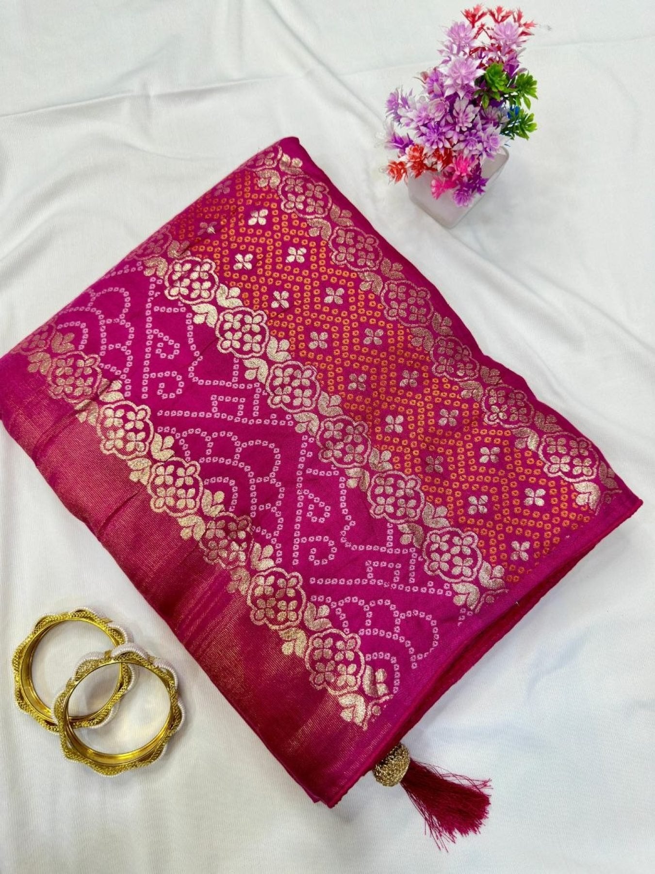 Pink Dola Saree - drape and pallu detail
