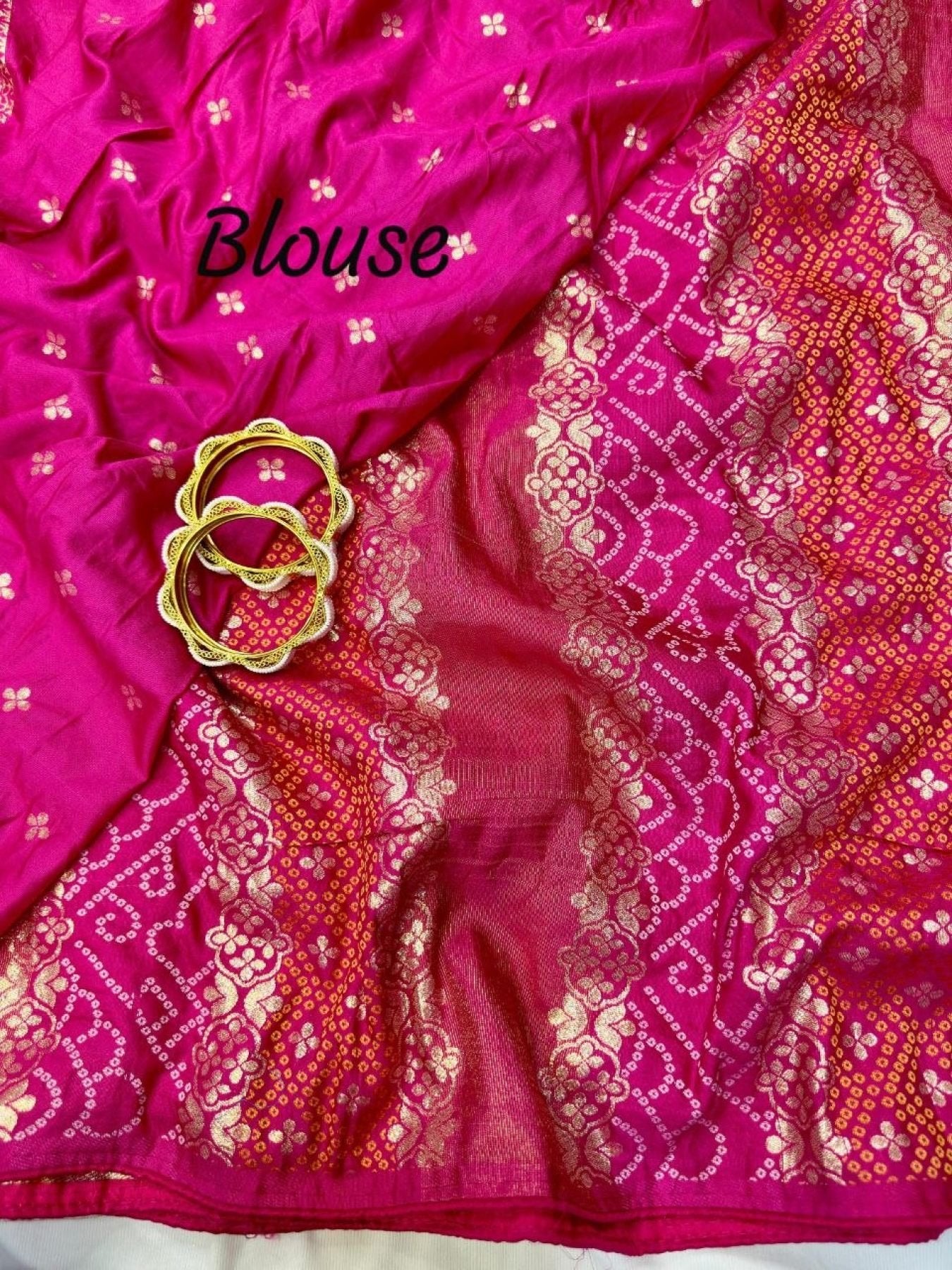 Pink Dola Saree - Bandhani embroidery work detail