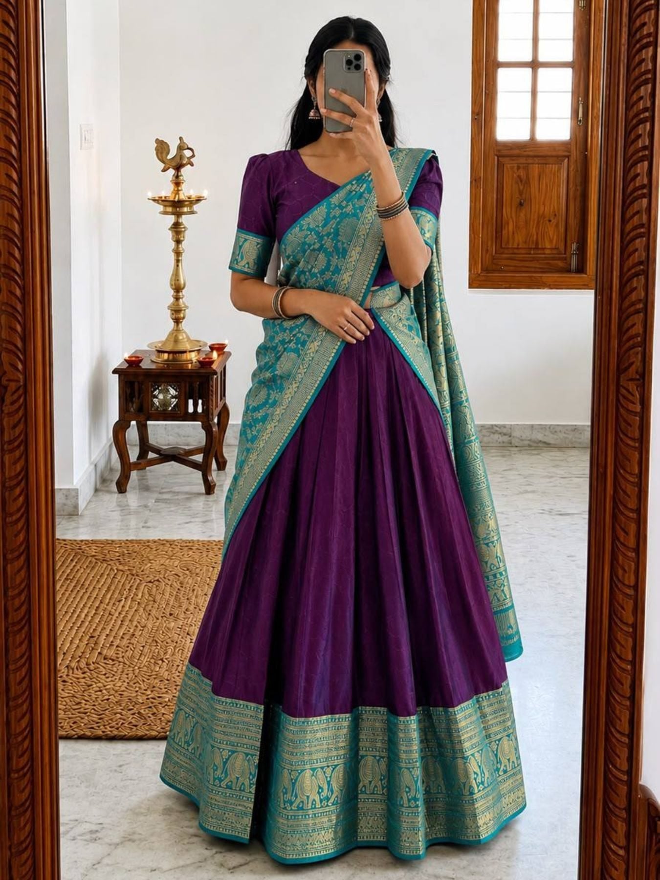 Heavy Lichi Silk Lehenga Choli with Woven Zari Border for Wedding Wear styling view