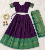 Heavy Lichi Silk Lehenga Choli with Woven Zari Border for Wedding Wear full drape view