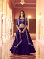 Royal Purple Purle Rangoli Silk Lehenga Set with Embroidery for women | Snyvia