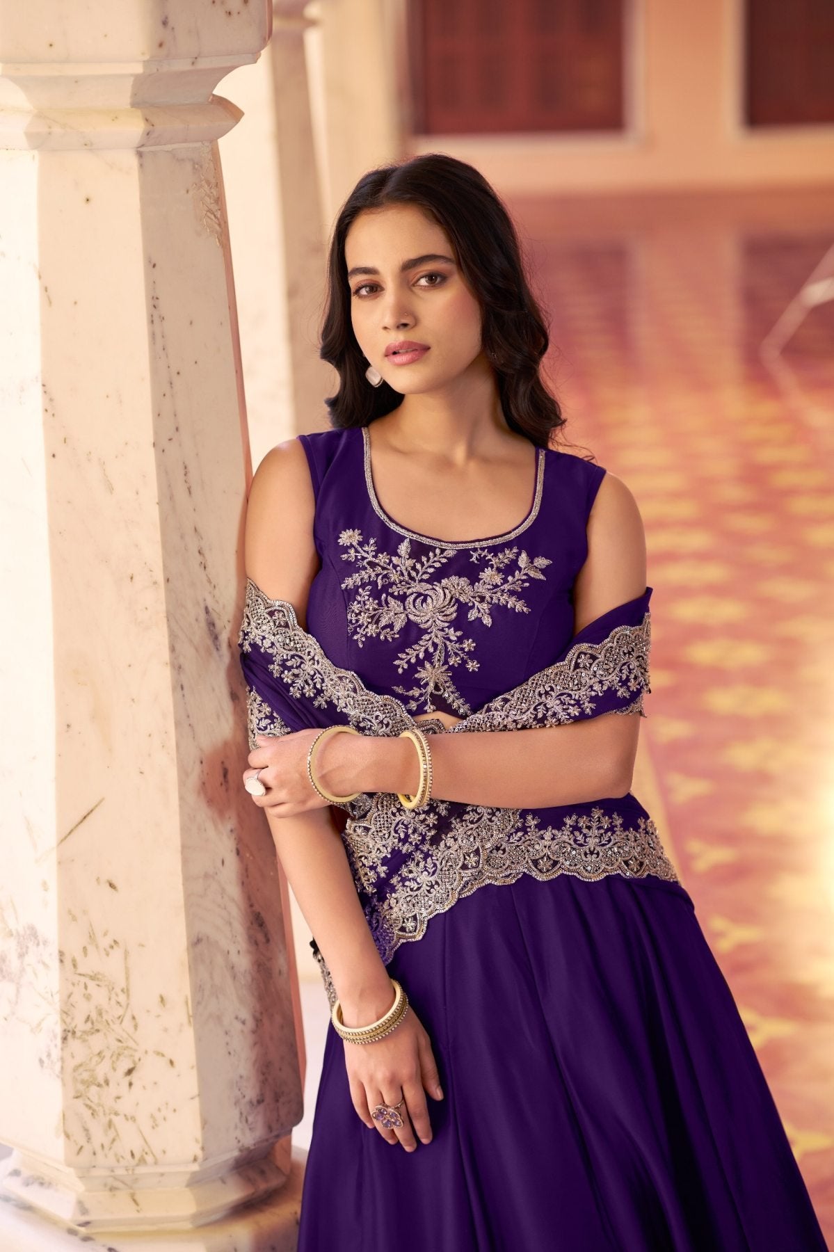 Purle Rangoli Silk Lehenga Set with Embroidery blouse and dupatta detail
