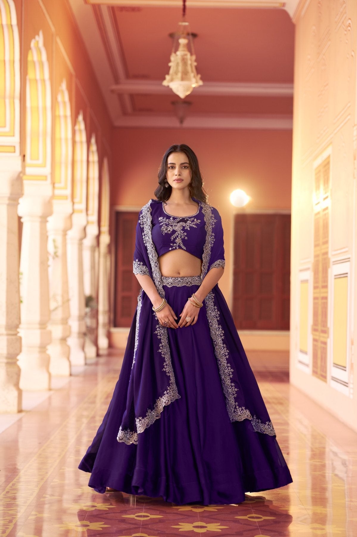 Purle Rangoli Silk Lehenga Set with Embroidery detailed view