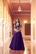 Purle Rangoli Silk Lehenga Set with Embroidery fabric texture detail
