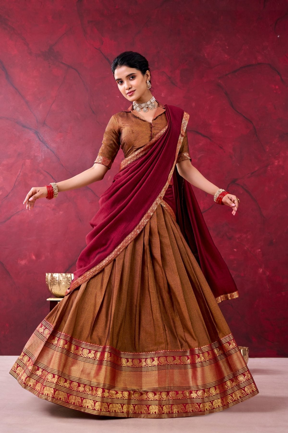 And Teal Narayanpet Silk Lehenga Choli With Zari Weaving Work colour variant view