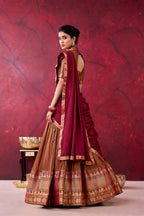 And Teal Narayanpet Silk Lehenga Choli With Zari Weaving Work front view