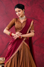 And Teal Narayanpet Silk Lehenga Choli With Zari Weaving Work full drape view