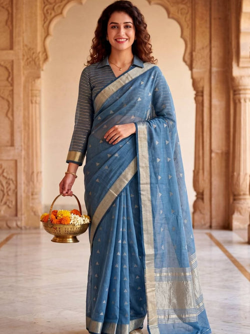 Gold Cotton Saree for women - full front view | Snyvia