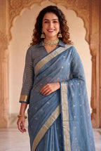 Gold Cotton Saree - side drape view