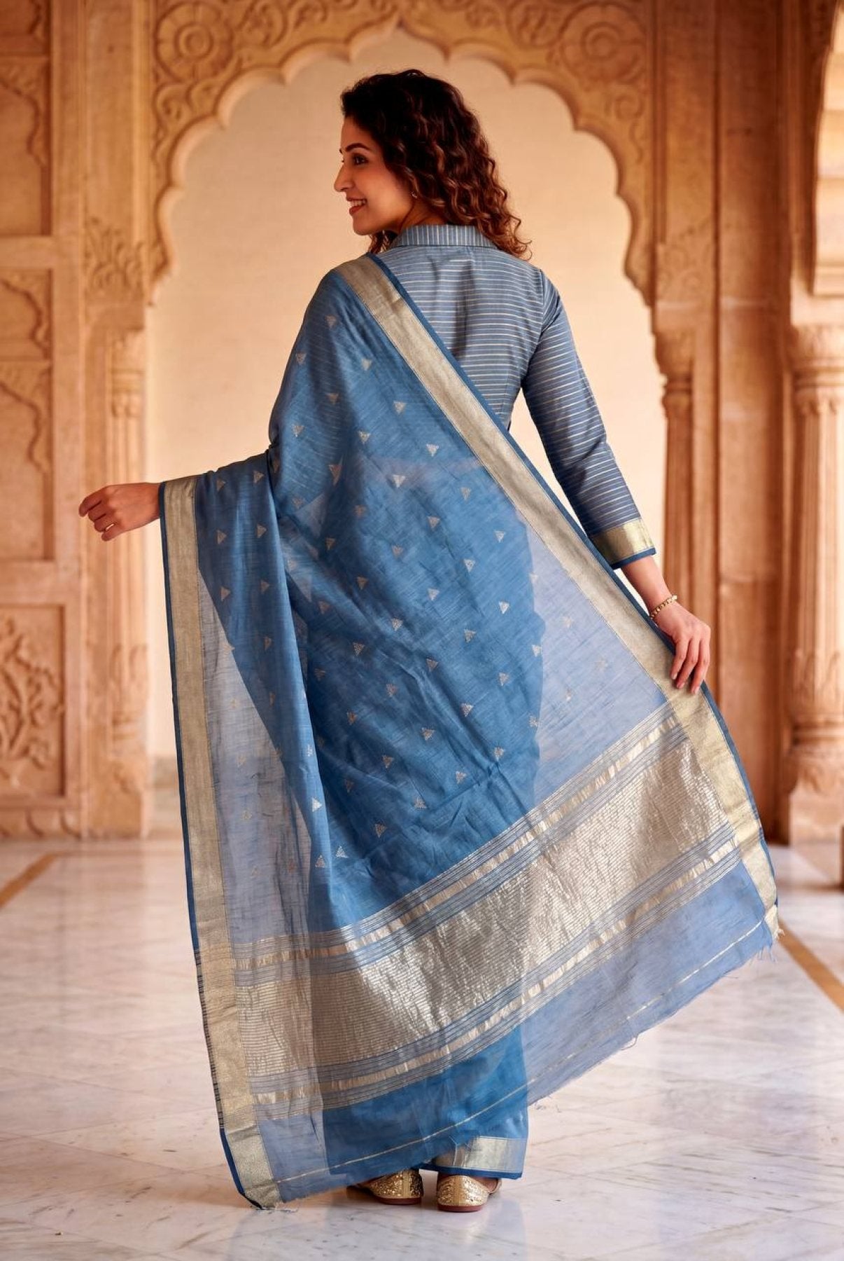Gold Cotton Saree - blouse and border close-up