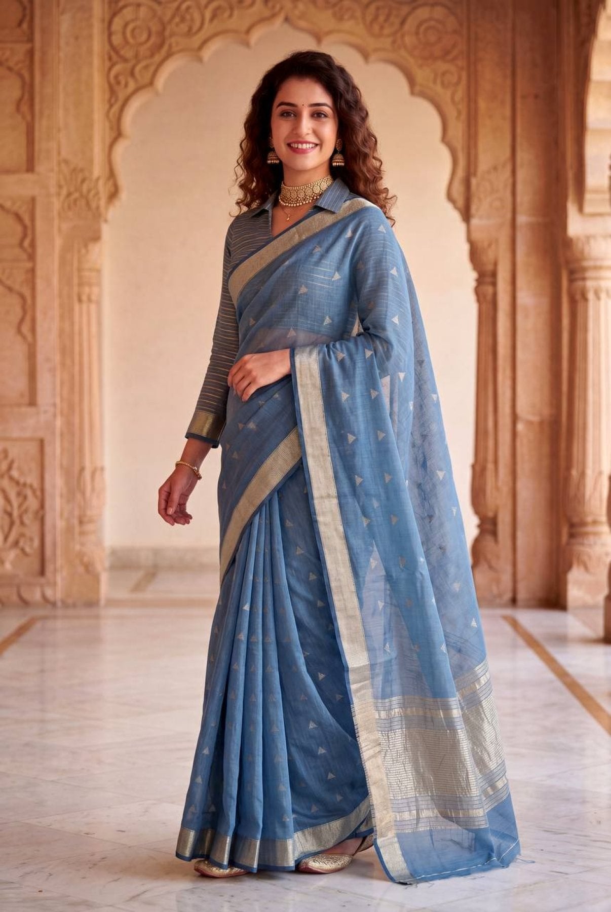 Gold Cotton Saree - fabric texture close-up