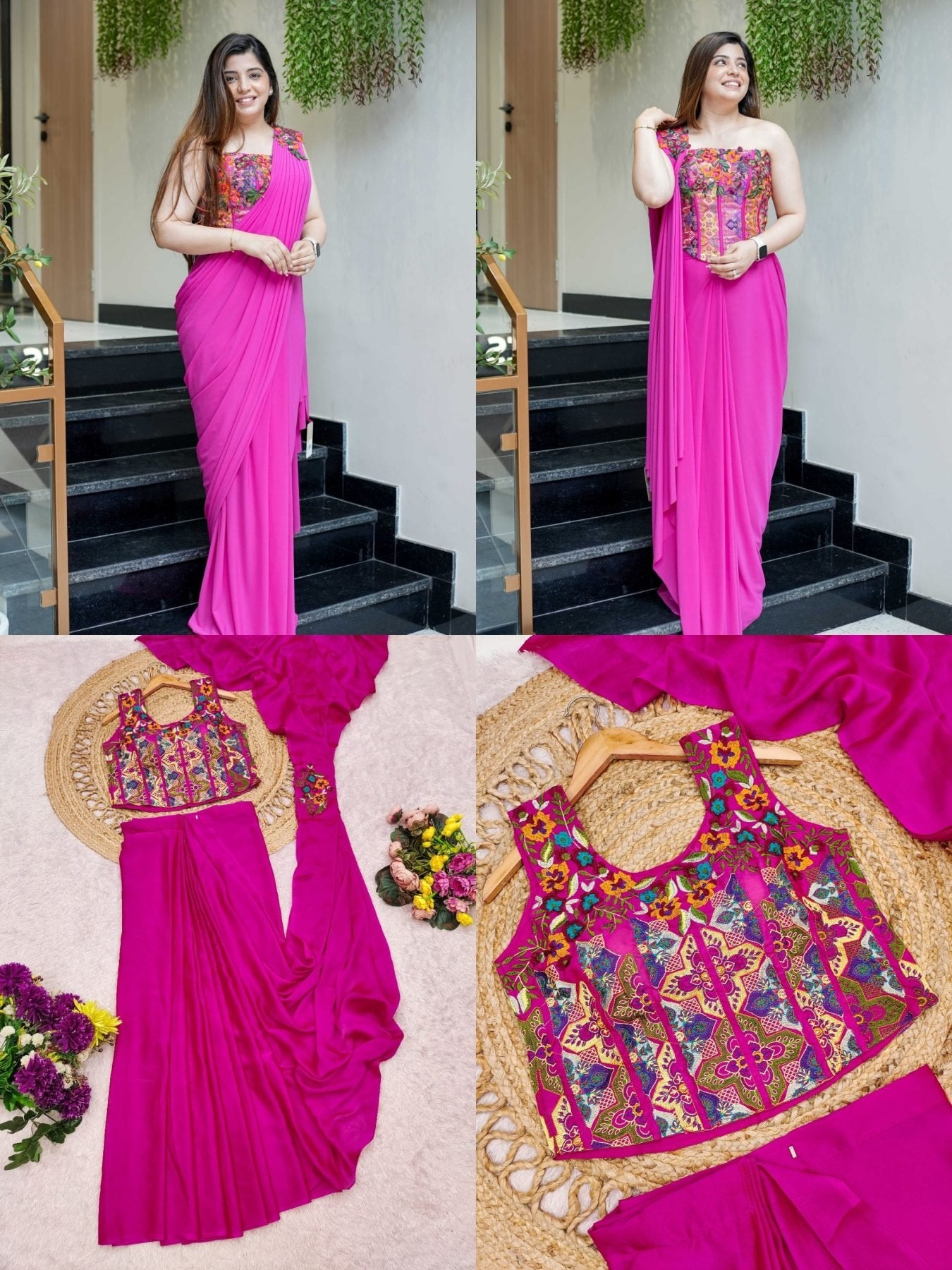 Pink Silk Saree - drape and pallu detail