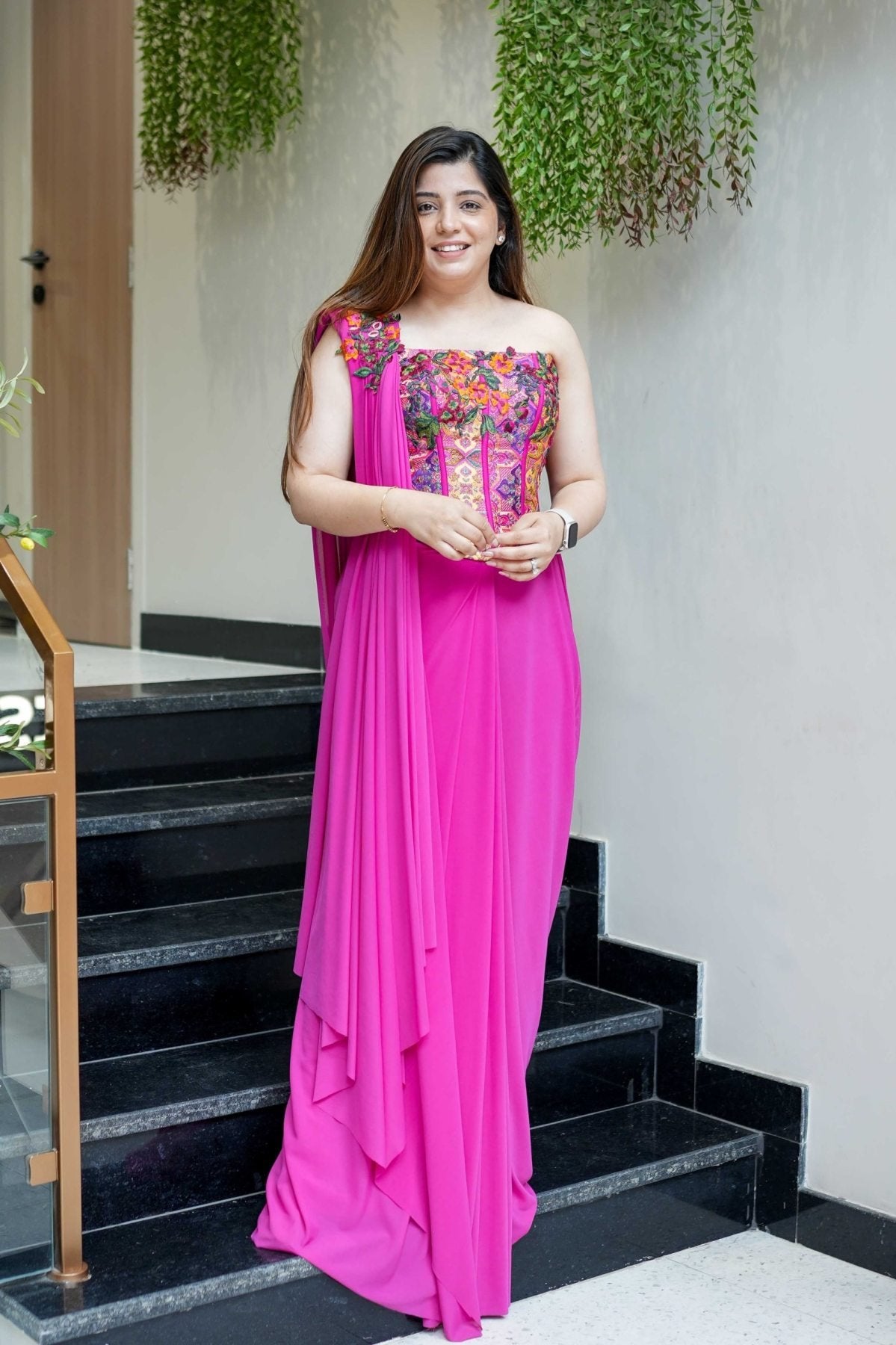 Pink Silk Saree - embroidery work detail