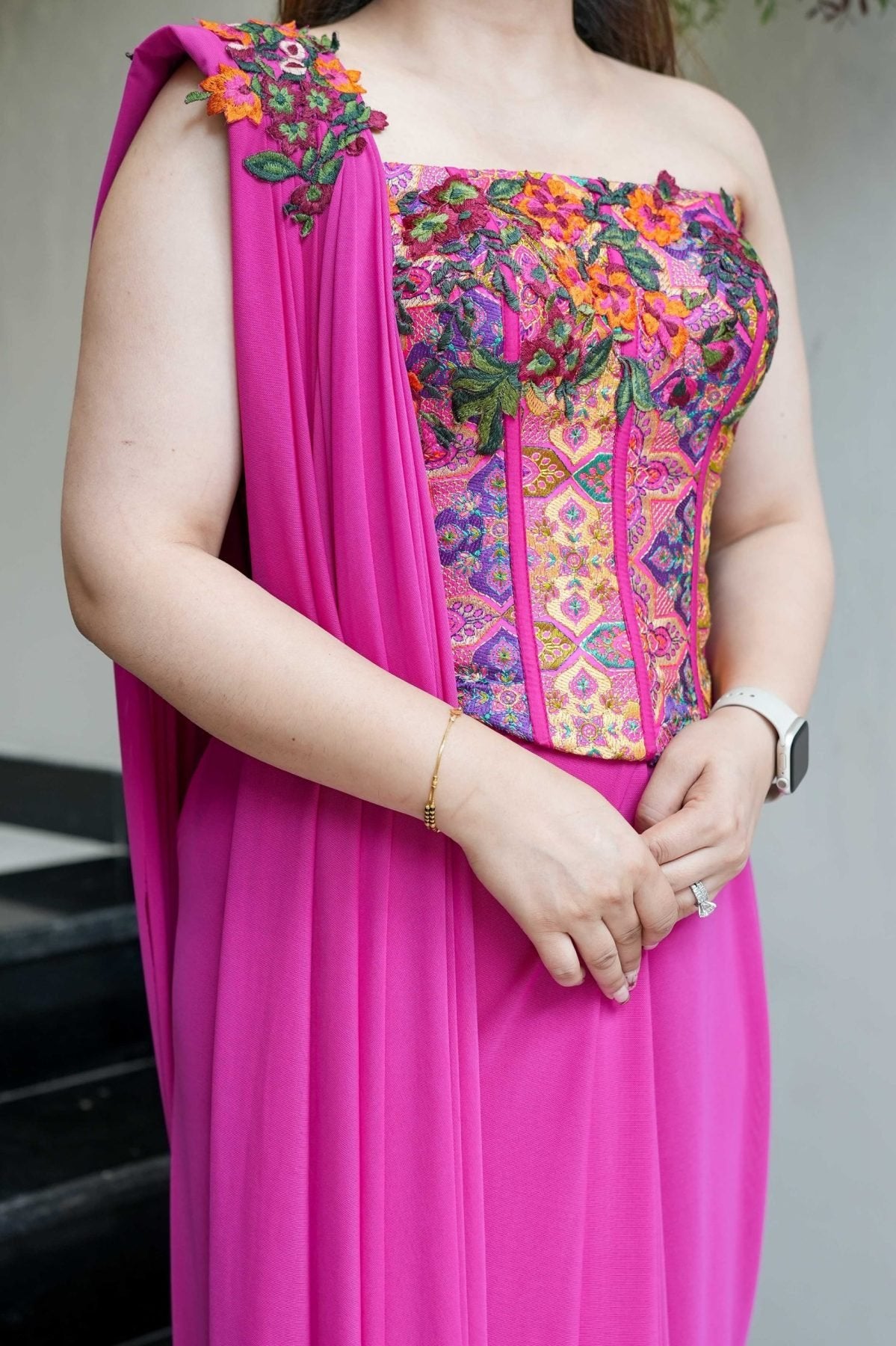 Pink Silk Saree - back view