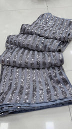 Grey Saree - drape and pallu detail
