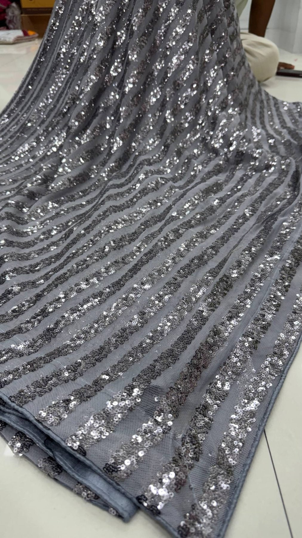Grey Saree - side drape view
