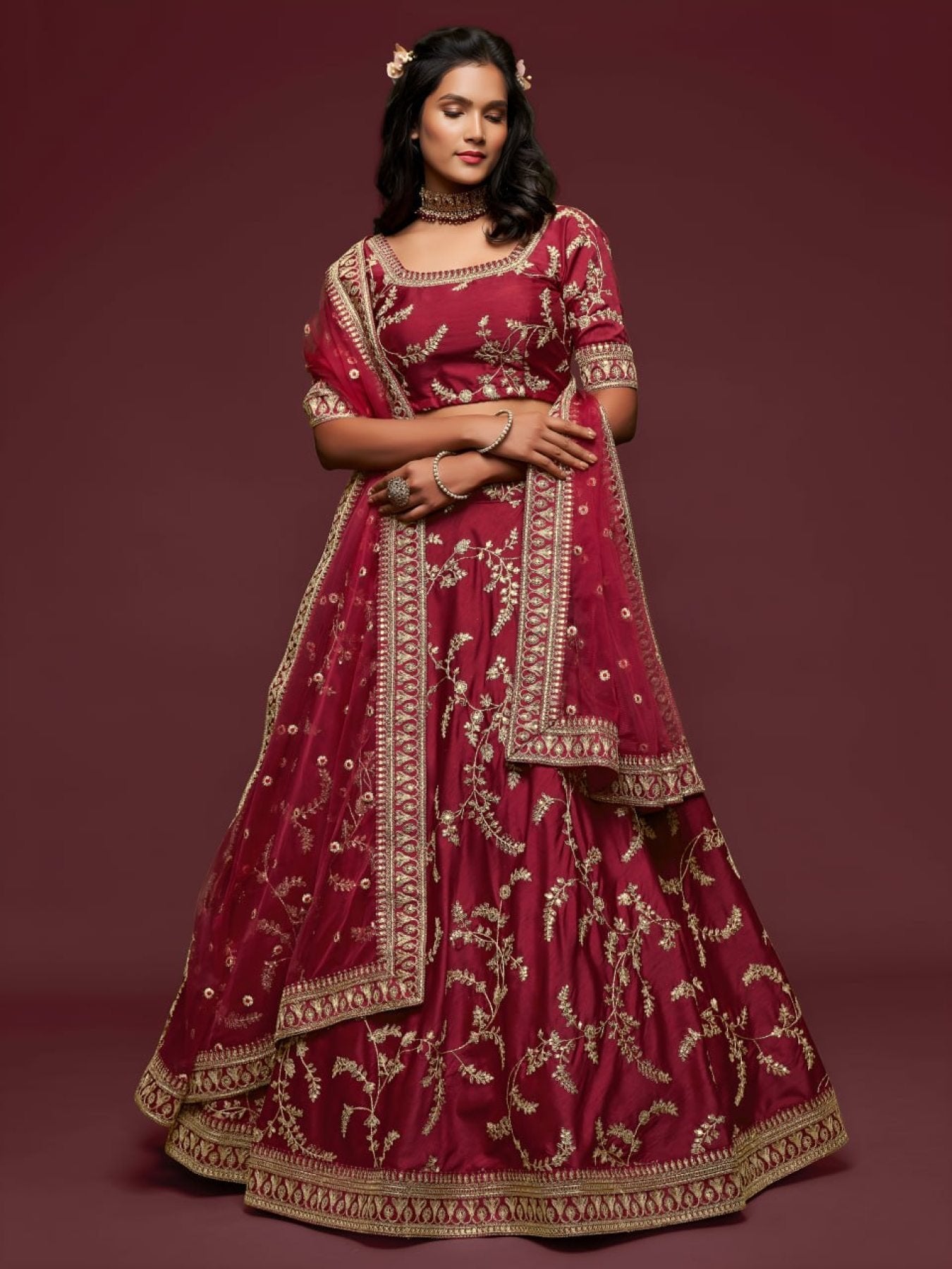 Art Silk Lehenga Choli Set with Heavy Zari and Sequins Work front view