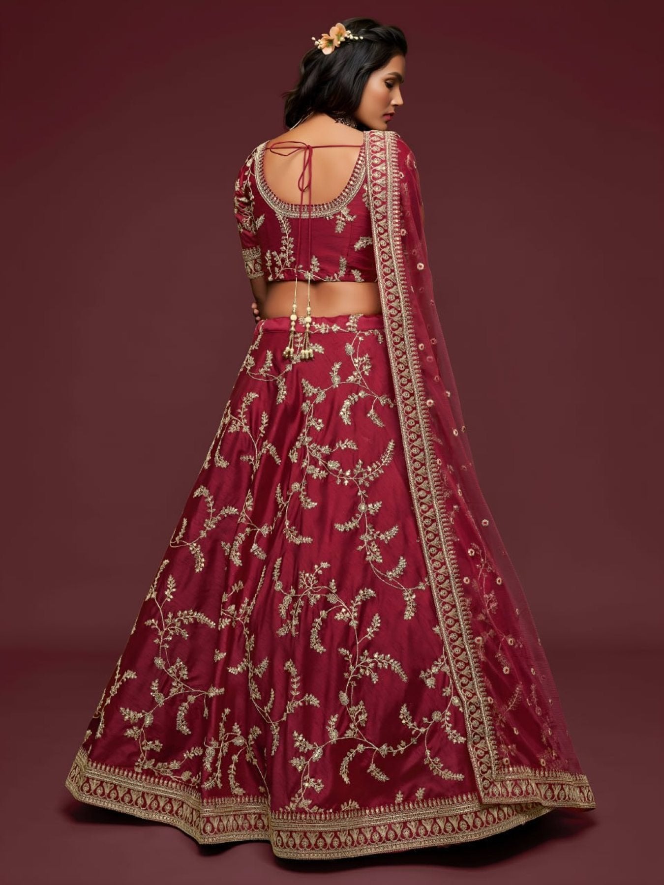 Art Silk Lehenga Choli Set with Heavy Zari and Sequins Work full drape view