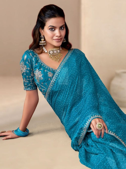 Blue Georgette Saree for women - full front view | Snyvia
