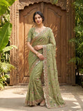 Green Georgette Saree for women - full front view | Snyvia