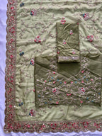 Green Georgette Saree - Embroidery back view