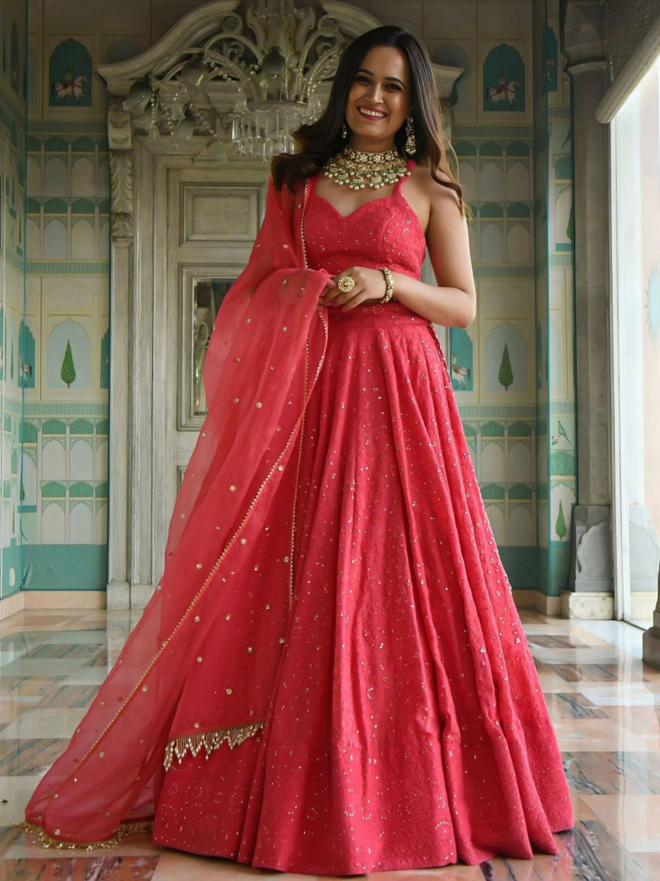 Georgette Bridal Lehenga with Thread Sequins Embroidery For Function for women | Snyvia