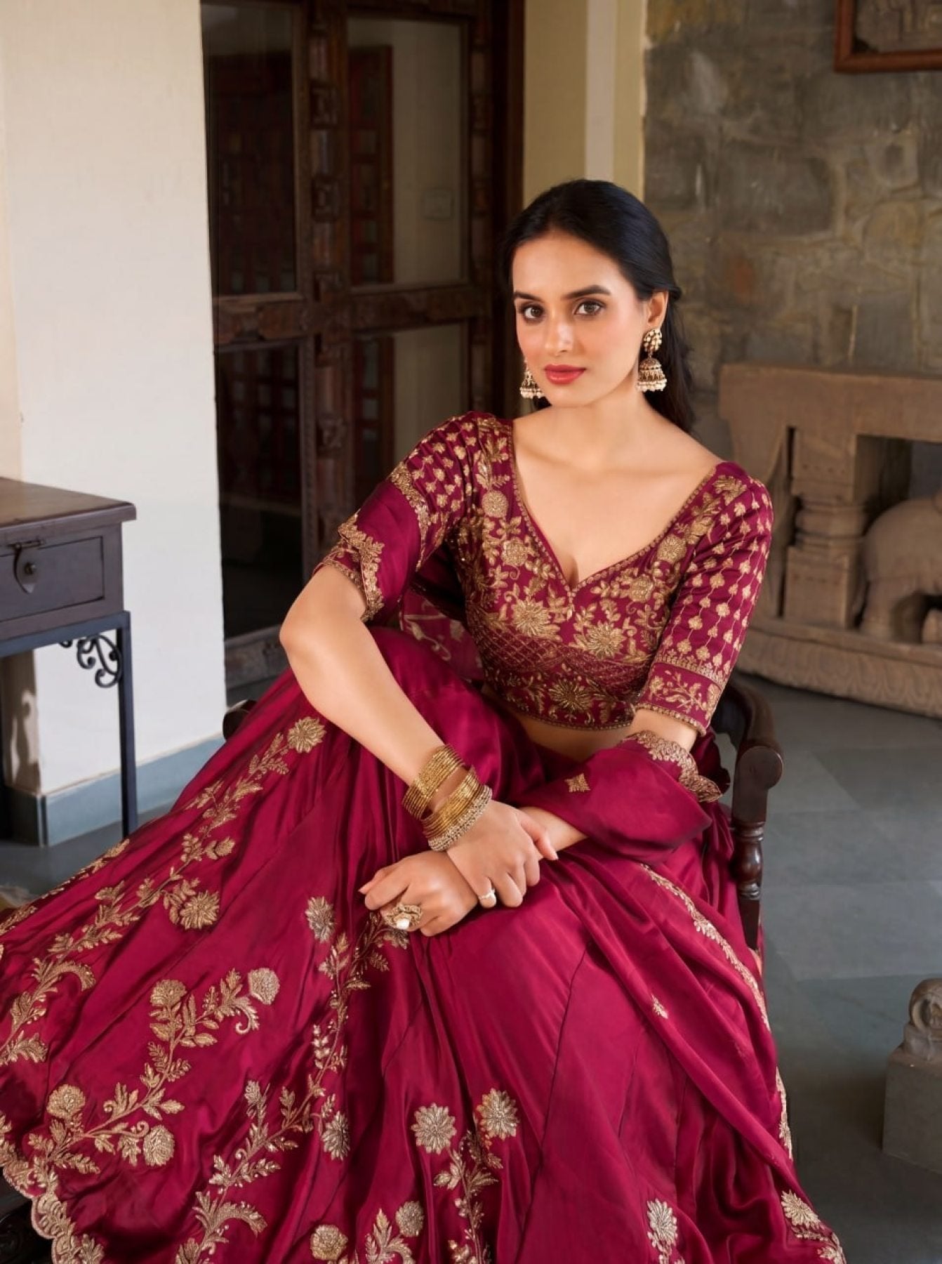 Rangoli Silk Lehenga Choli with Zari Dori Sequins Work for Wedding Wear embroidery close-up