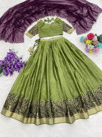 Silk Lehenga with Weaving Border and Zari Work for Bridal Functions blouse and dupatta detail