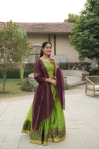 Silk Lehenga with Weaving Border and Zari Work for Bridal Functions embroidery close-up