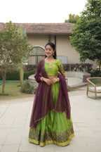 Silk Lehenga with Weaving Border and Zari Work for Bridal Functions fabric texture detail