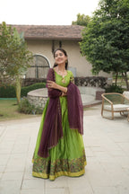 Silk Lehenga with Weaving Border and Zari Work for Bridal Functions back view