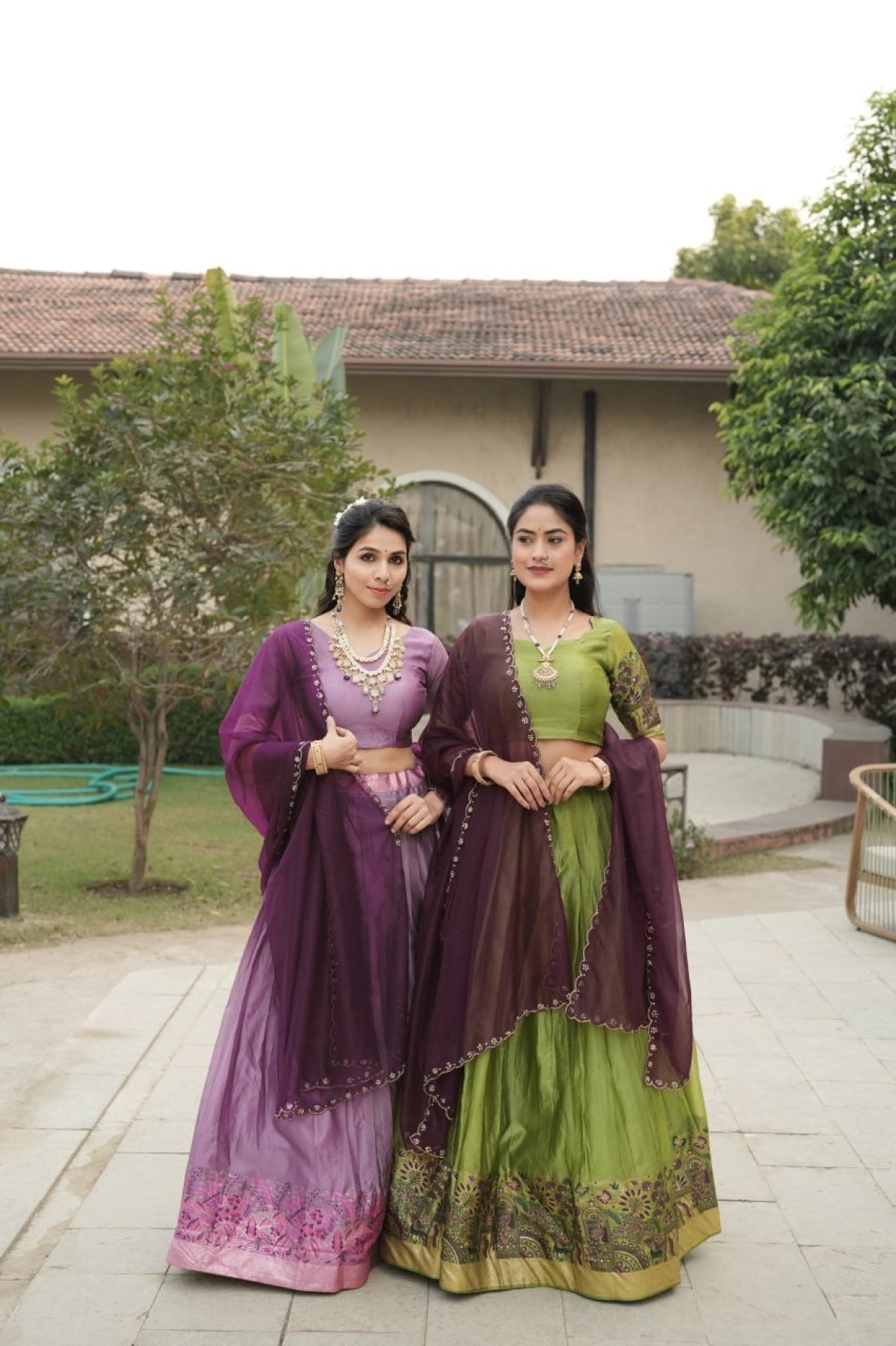 Silk Lehenga with Weaving Border and Zari Work for Bridal Functions styling view