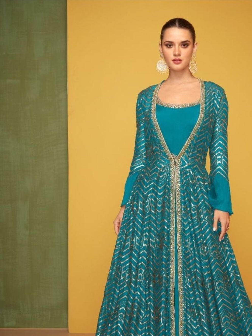 Zenvique Silk Embroidered Lehenga Set with Net Dupatta for Wedding Wear styling view