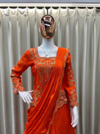 Orange Chinon Lehenga Saree - styling and accessories view