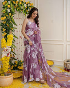 Purple Digital Print Lehenga Saree with Attached Dupatta full drape view