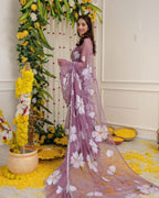 Purple Digital Print Lehenga Saree with Attached Dupatta blouse and dupatta detail