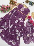 Purple Digital Print Lehenga Saree with Attached Dupatta fabric texture detail