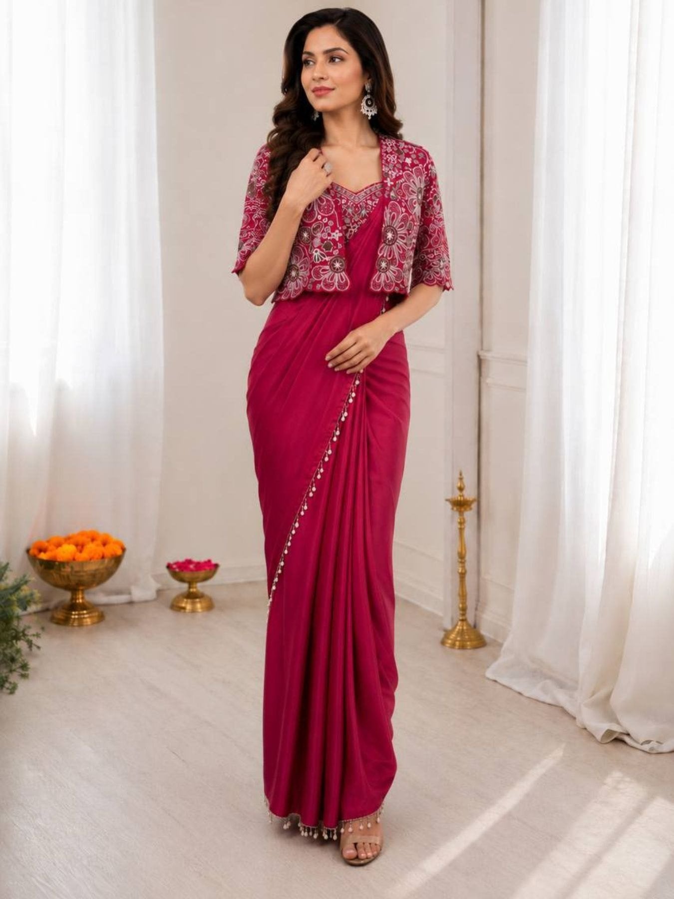Pink Saree for women - full front view | Snyvia