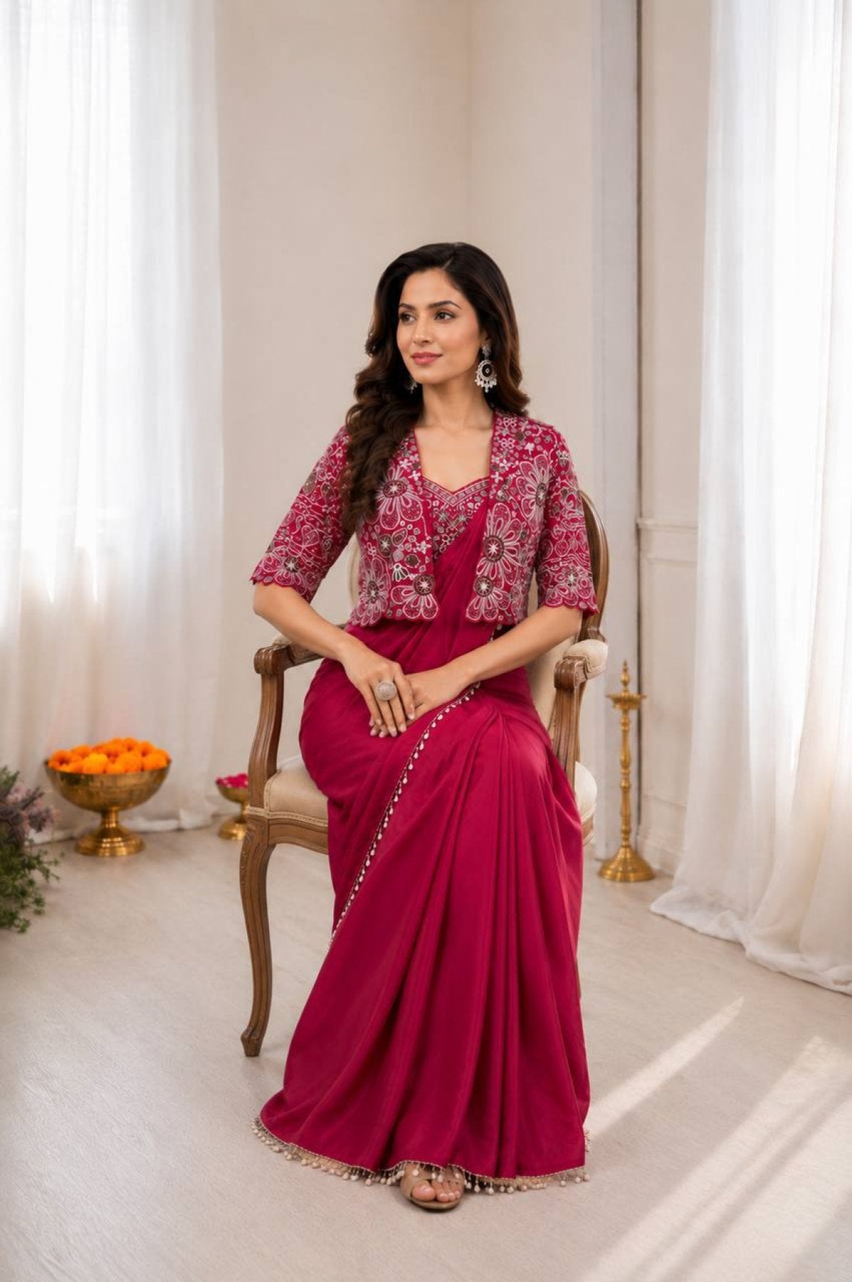 Pink Saree - blouse and border close-up