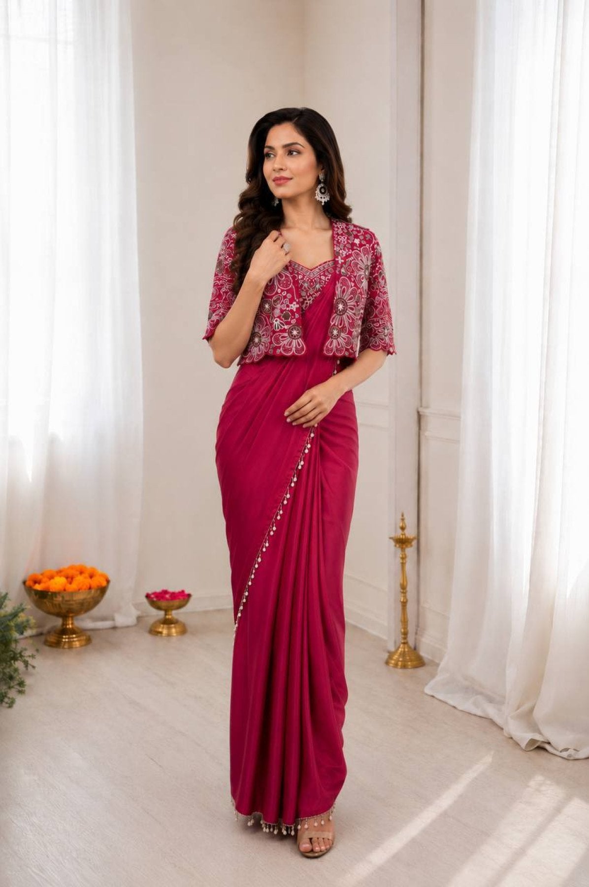Pink Saree - embroidery work detail
