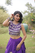 Roman Silk Navratri Lehenga Choli with Mirror Lace Work and 6 Meter Flair styling view