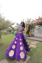 Roman Silk Navratri Lehenga Choli with Mirror Lace Work and 6 Meter Flair styling view