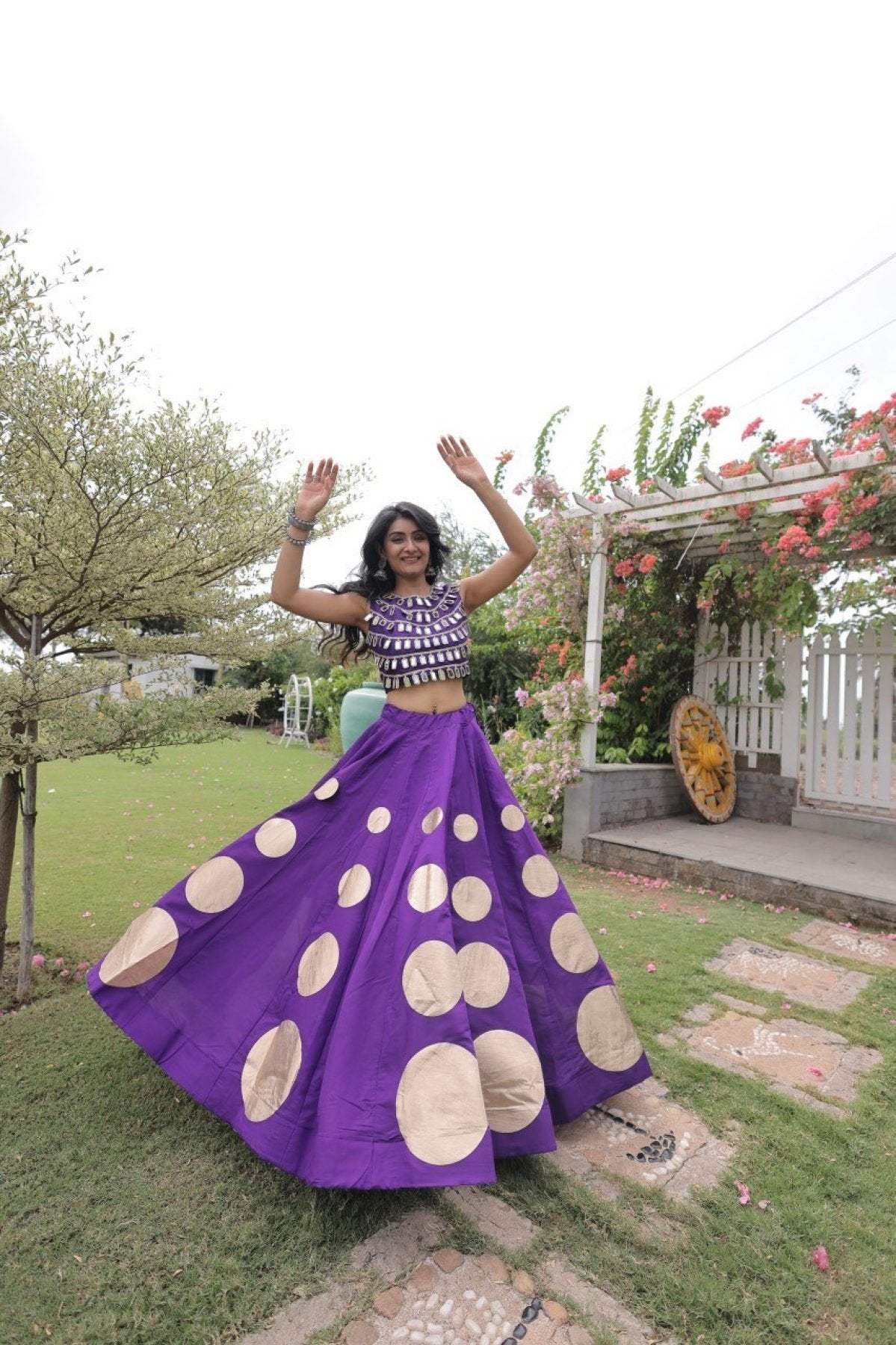 Roman Silk Navratri Lehenga Choli with Mirror Lace Work and 6 Meter Flair colour variant view