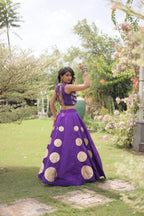 Roman Silk Navratri Lehenga Choli with Mirror Lace Work and 6 Meter Flair embroidery close-up