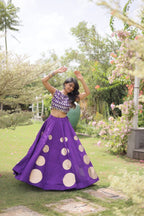 Roman Silk Navratri Lehenga Choli with Mirror Lace Work and 6 Meter Flair back view